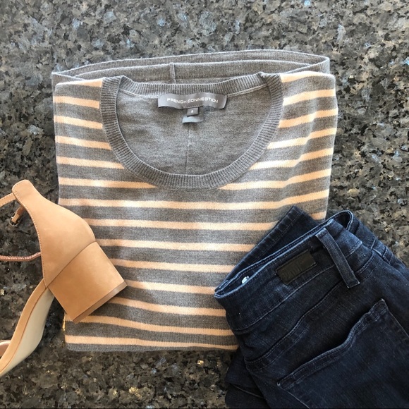 Hp🎉 French Connection Striped Gray & Pale Pink Sweater - Picture 2 of 7